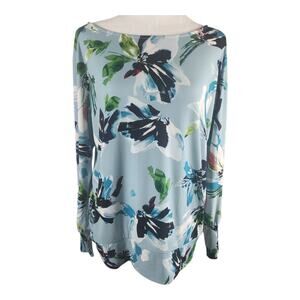 The Limited Blue Abstract Strokes Floral Bishop Sleeve Blouse Size Large